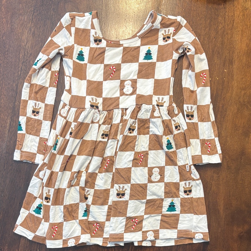 Little Sleepies Girls Brown and White Check Holiday Dress